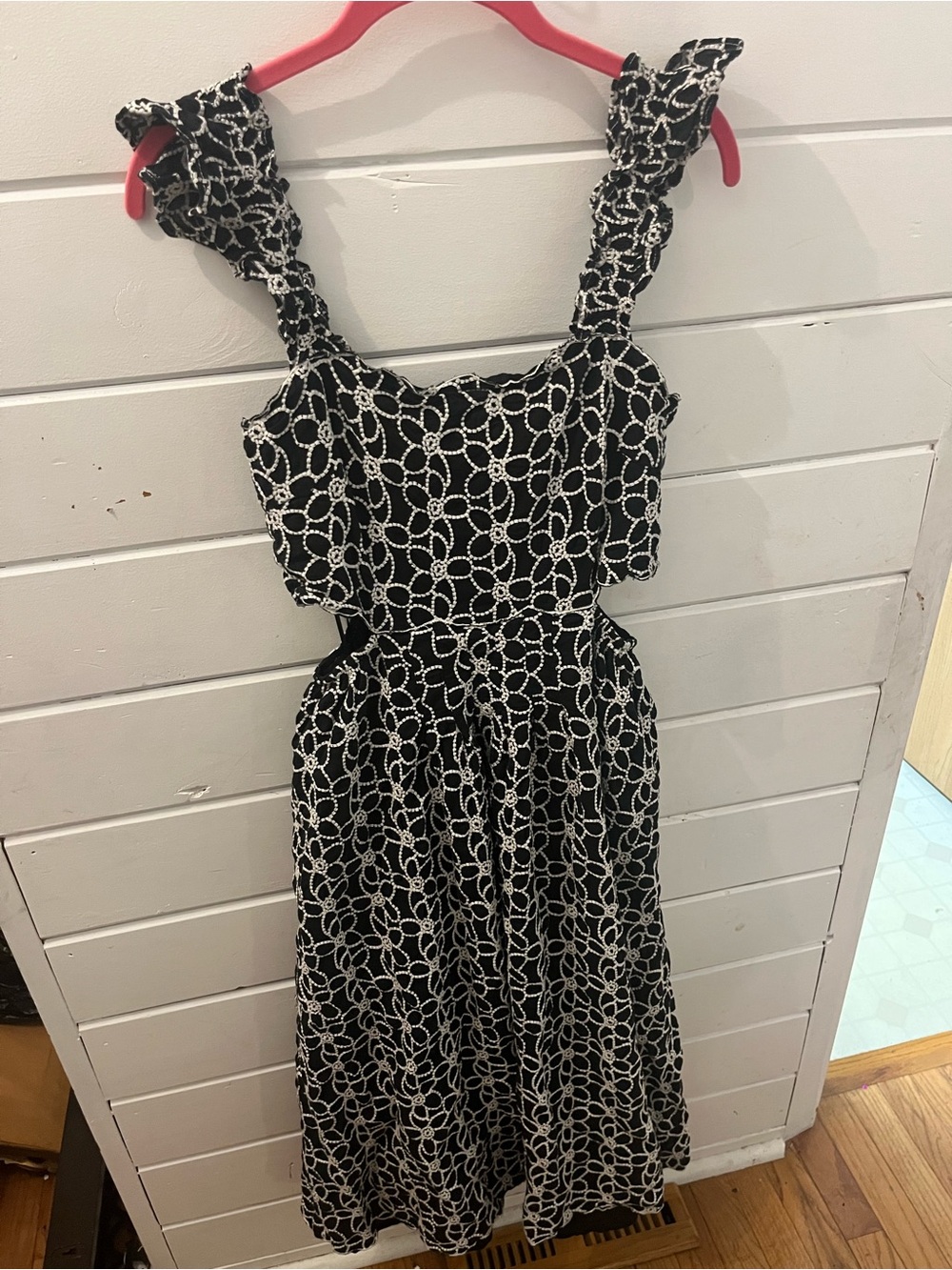 Sofie The Label Dress Black & White Lace Maxi Ruffle Strap Square Neck Size M
